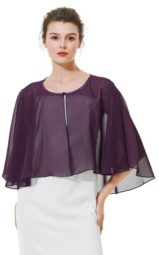 BEAUTELICATE Chiffon Stola Damen Elegant Bolero Cape Ärmellos Schultertuch Leichte Brautjacke Cardigan für Abendkleid Brautkleid Hochzeit Festlich Sommer, Kurzer Stil - Plum