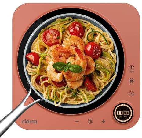 CIARRA Placa de Inducción Portátil 8 Niveles, Placa Electrica Portatil 2000 Vatios, Display Táctil, Temporizador, Fácil Limpieza, Naranja, CAPTIH1-O