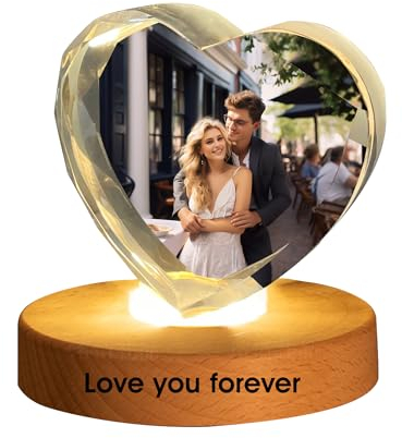 KWCLTH Grabado en 3D grabado en 3D decoración de fotos de cristal regalo personalizado forma personalizada texto imagen luces de noche de cristal