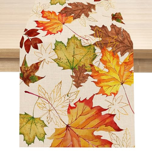 Tischläufer Herbst,für Thanksgiving Ahornblätter Tisch Läufer Deko 33*183cm | Tischdecke Herbst Herbstdeko,Autumn Blätter Table Runner Orange Tischdeko für Innen Outdoor Küche Herbstlich Dekoration