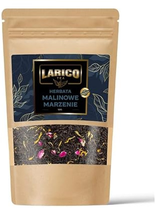 LARICO Premium Sencha Cinese Tè Verde Nero in foglie sfuse 50g / Sogno di Lampone/con l'aggiunta di petali di rosa rossa, fiori di calendula e pezzi