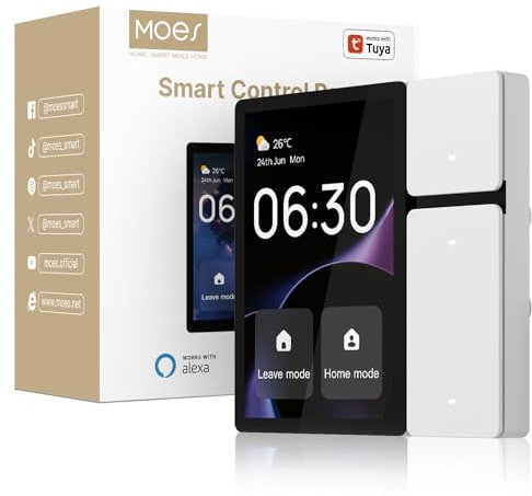 MOES 3.5'' Smart Home Display, All-in-One Control Panel, Integrated BLE & Mesh Hub, IR Remote Control, Control Tuya Smart Switches, Doorbells, Thermostats, Compatible with Alexa & Google Home
