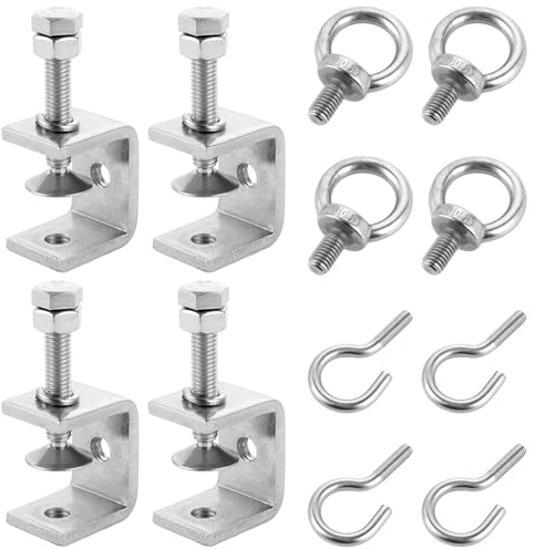 FWEEK 4 Stück C Klemmen 30mm, 304 Edelstahl Klemmen, Hochleistungs C-klemme, M8 C-Zwingen Klemmbereich ist 0-25mm mit Edelstahl Haken und Ringschrauben für Holzbearbeitung Schweißgebäude Zwingen