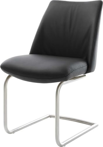 Schwingstuhl Elso-Flex Freischwinger rund Edelstahl Echt-Leder Schwarz Taschenfederkern