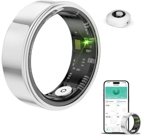 HPLSZCN Smart Ring Health Tracker, Sleep & Heart Rate Monitor, IP68 Waterproof Fitness Ring for Men/Women, Smart Ring Fitness Tracker for Daily Sports, Android & iOS (Silver, #8)