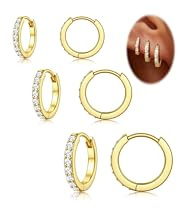 KALVICA 3 Paires de Créoles Mini Or Boucles d'Oreilles Plaqué Or 14K Hypoallergéniques pour Femme Homme Zircone CZ Adaptées aux Piercings Helix Tragus et Cartilage Diamètres Intérieurs 8/10/12mm
