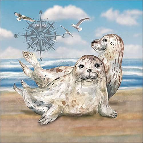 20 Servietten Tiere Robben am Meer als Tischdeko. Papierservietten mit Motiv. Auch für Decoupage und Serviettentechnik 33x33cm