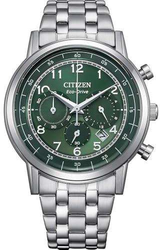 Citizen Quartz Herrenuhr Edelstahl, Grün, 42 mm, CA4630-53X | Quartz, Kristallglas, 5 bar Wasserdicht, 270 Tage Gangreserve, Datum, Stoppuhr: Max. 60 Min, Edelstahlband