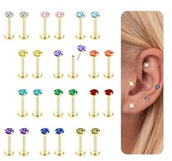 Kakonia Helix Piercings 20G Tragus Piercing Gold Silber Flatback Ohrstecker Piercing Ohr Chirurgenstahl Push In Ohrstecker Conch Medusa Lippenpiercing Set Nasenpiercing Stecker für Damen - Gold 3MM