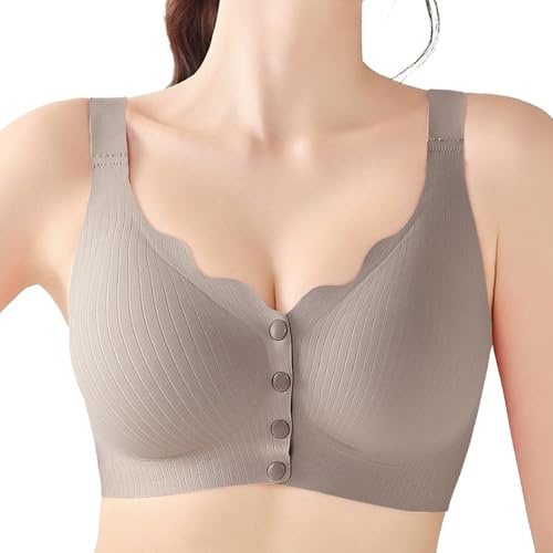 OXYIBRAS Front Closure Wireless Bras for Women Comfortable Support Padded Bralette Soft Post Surgery Everyday Bras Grey XXL