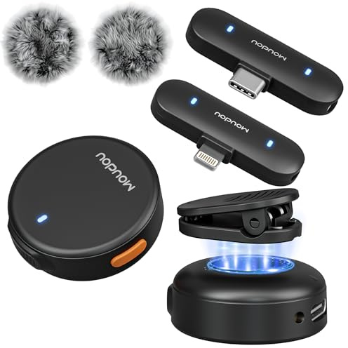 Wireless Lavalier Microphone Mini Mic for iPhone Android Phone PC with Noise Reduction Cancellation 100ft Range Lapel Clip Mics for Podcast Vlog YouTube TikTok Video Recording(USB-C&Lightning, Black)