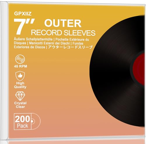 GPXIIZ Vinylfodral Yttre 7 Tum, 200x Kristallklara LP Vinyl Skivfodral | 3 Mil Tjock Högdensitets polypropylen, Plast skyddande Record Vinyl Sleeves Passar för 7 EP-skivor, Syrafri, 190 mm x 190 mm