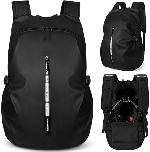 OUUTMEE Sac à Dos de Moto, Sac à Dos pour Casque Imperméable pour Hommes et Femmes avec Bande Réfléchissante (Grande)