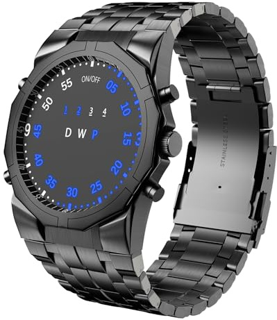 TVG Reloj binario creativo LED digital impermeable para hombre, reloj deportivo impermeable con acero inoxidable, relojes militares para hombre, Negro (balck), 3103 TVG Watch