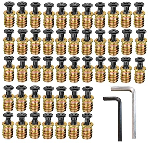 50 PCS Threaded Inserts for Wood M6, Threaded Insert Nuts Hex Socket Drive with M6 Bolt for Wood Furniture Carpenter DIY (with Wrenches)