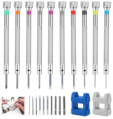 AHRLIC 22PCS Watch Screwdriver Set, Precision Screwdriver Set for Watches, Glasses, Jewelry, Clocks & Electronics, Durable Alloy Steel, Anti-Slip Handles, Repair Kit with 2 Demagnetizers