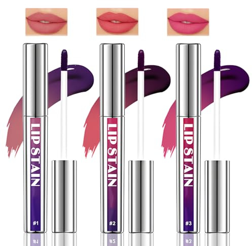 3PCS Matte Peel Off Lip Stain Set - Highly Pigmented & Long Lasting Lip Tint, Non-Stick Liquid Lipstick & Liner for Lasting Color