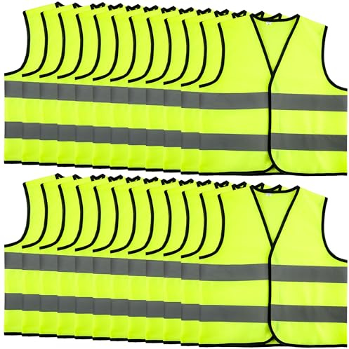 24 Pcs Kids Hi Vis Vests Hi Vis Safety Vests with Reflective Strips Child High Visibility Reflective Vest for Children Outdoor Construction Outfit Traffic Activities ((XL, 13-15 years(52 x 53 cm)))