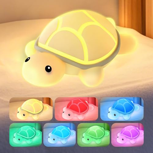 ONXE Baby Night Light for Kid,7 Colors Turtle Toddler Night Lights for Nursery,Cute Silicone Squishy Rechargeable Bedside Lamp,Fun Room Decor Stuff for Boys Girls Birthday Gift (7 Colors, Turtle)