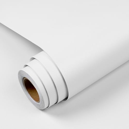 YENHOME Matt vit tapet 40 x 1 000 cm självhäftande tapet enfärgad vägg vardagsrum skrivbord möbelfolie PVC vit för kök bord skåp dörr väggdekor
