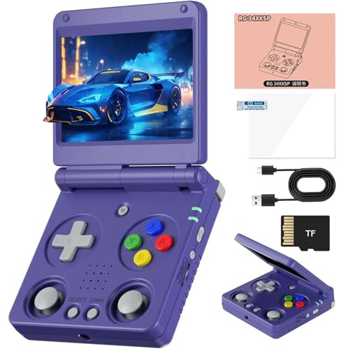 RG34XXSP Console Di Gioco Portatile Retrò 3300 MAh Battey, Schermo Da 3,4 Pollici Portable Pocket Arcade Supporto 30+ Simulatori 5G Wi-Fi Bluetooth HD Retro Gaming Console-Blue||64G+256G