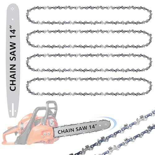 Amentalove 4 stycken 14 tum sågkedjor med svärd, längd 35 cm/14 tum, 14 tum motorsågskedja, 52 drivlänkar, 0,050 tum gauge (1,3 mm), 3/8 tum reservkedja, professionell kedja lämplig för olika