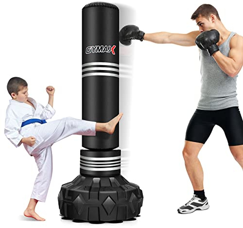 GYMAX Boxsack Stehend Erwachsene Jugendliche, 170 cm Freistehender Standboxsack mit auffüllbarer Saugnapf-Basis, Punching Bag für Muay Thai, MMA, Boxtraining