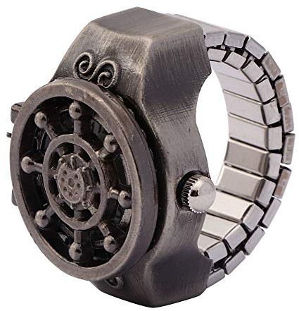 BONKZEBU Vintage Hohlfinger-Ringuhr für Herren, Quarz-Rudermuster – Rot, Herren-Accessoires für Lässige Veranstaltungen (Schwarz)