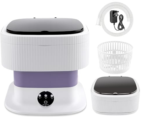 10L Portable Mini Washing Machine, Foldable Compact Washer | with 3 Cleaning Modes & Removable Spin Basket, Energy Class E for Apartments, Dorms, Camping & Travel
