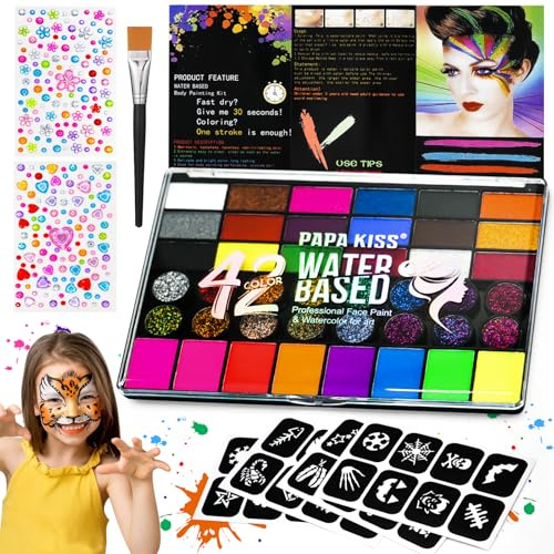 SINAYREK Kinderschminke Set, 42 Farben Schminkfarben Schminkpalette, Waschbar Face Paint Bodypaint Schminkset, Ideal Kinder für Halloween Karneval Make-up Fasching | 42 Farben für kreative Gesichtsbemalung bei Partys, Karneval und Kostüm-Events.