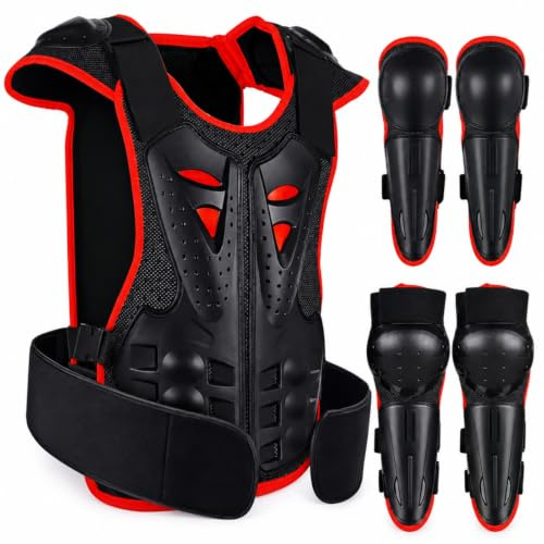 Amagogo Children Riding Vest Protection Set Back Protector With Elbow And Knee Pads Mesh EVA Foam Impact Absorbing Padded Shoulders Adjustable Waist Suitable for roller skating weekend outings