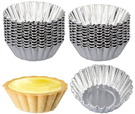 ISKYBOB 20 Pack Egg Tart Pans, 2.4 x 0.8in Mini Metal Cupcake Pans Pie Cookie Muffin Tins Reusable Baking Mold Cups