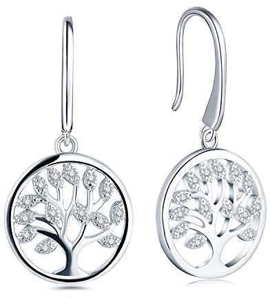 JO WISDOM Damörhängen, 925 sterling silver släktträd av livet droppe dinglande örhängen smycken för kvinnor, Kubisk zirkonia, Kubisk zirkonia