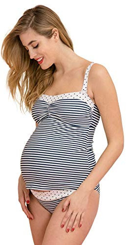 MAMARELLA omgivningsbadläge tredelad marinblå/vit S-XXL, restankini och rest-bikini i ett set, koppar med avtagbara kuddar, för graviditet och amningstid, extra elastisk