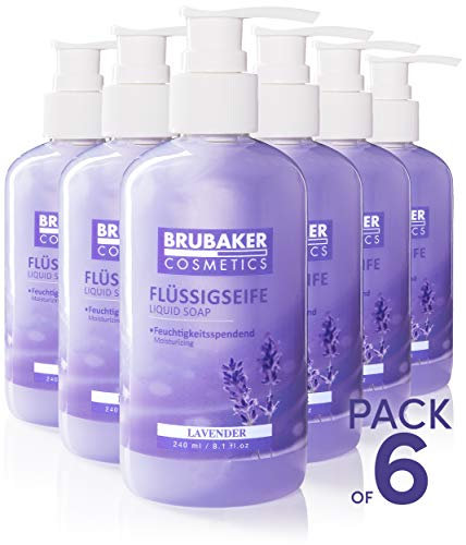 BRUBAKER Cosmetics - Jabón líquido - Lavanda - Para manos higiénicamente limpias - Fórmula Extra Suave e Hidratante - (6 x 240 ml pack)