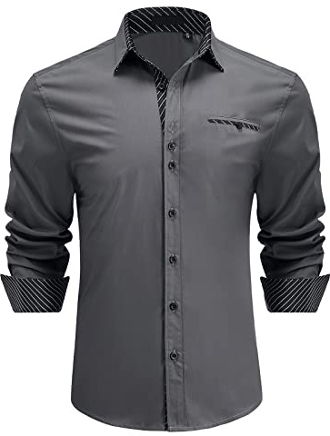 Enlision Men's Dress Shirts Long Sleeve Business Casual Shirt Regular Fit Button Up Shirts Charcoal Grey L