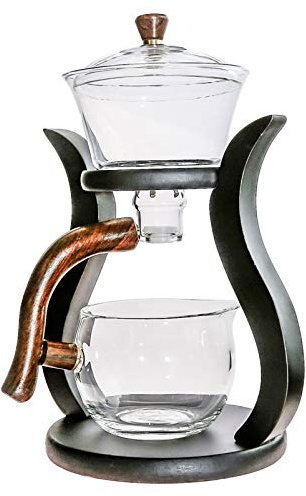 Tearora Lazy Kungfu Glas-Teeservice, Wasserumleitung, drehbare Abdeckung, Schüssel, halbautomatische Glas-Teekanne, Anzug (Bambus)