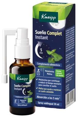 Kneipp Sueño Complet Instant, Spray Sublingual de absorción rápida con 1.85mg de Melatonina y Melisa, para Conciliar y Regular el Sueño, 1x30ml
