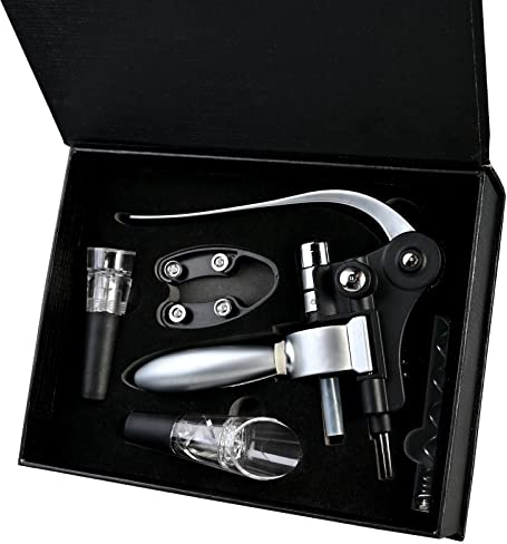 Faburo Tire Bouchon, Ouvre-bouteilles de vin avec Boite Cadeau, 5 Pièces Accessoires de Vin, Kit de Ouvre Bouteille, Cadeau Homme