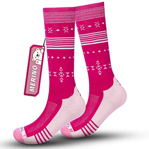 Rahhint Calze sci bambino merino Calze lana Ragazzi Ragazze, Calzini alti al ginocchio con imbottitura spessa Caldi traspiranti Calze termiche per sport invernali all'aperto