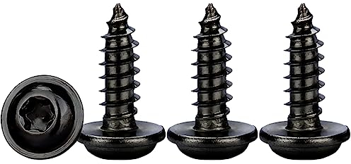 Drenky Vis à Tôle Torx M4x10mm,50 Pièces Vis a Bois avec Rondelle Acier Inoxydable A2 V2A Noir Vis Autoperceuse à Tête bombée Plate,Dureté élevée,Entièrement Fileté