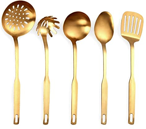 RWRAPS Set di cazzuole da Cucina in Acciaio Inossidabile da 5 Pezzi, Set di Utensili da Cucina, Oro (D 5 Pezzi)