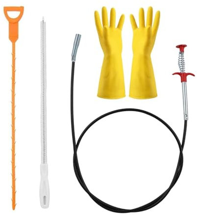 Henxing Desatascador Tuberias Profesional 4 Unidades, 60/160cm Cable Desatascador de Tuberías Flexible, Pinza de Garra Limpiador Desague Ducha 4 Garras para Tuberías WC Desagüe Cocina Baño