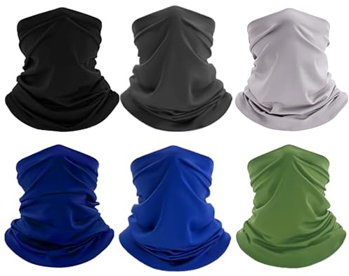 Multifunctional Snood, 6PCS Elastic Bandana for Men Washable Face Cover Windproof Neck Gaiter Snoods for Men Neck Scarf Neck Tube Headwear for Outdoor Cycling Hiking Riding Running