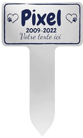 GRAVURE CONCEPT Plaque Funéraire pour Animaux - Stèle Commémorative Personnalisable PVC (Chien/Chat etc) - (Modèle 3 / Blanc Texte Bleu)