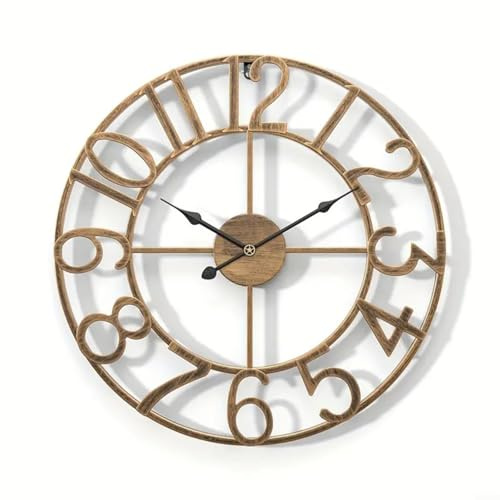 Vintage Metal Outdoor Wall Clock Large Silent Garden Decor Weatherproof Time Display Easy Read Numbers Stylish Office Decoration 34cm 40cm Black Gold(A)