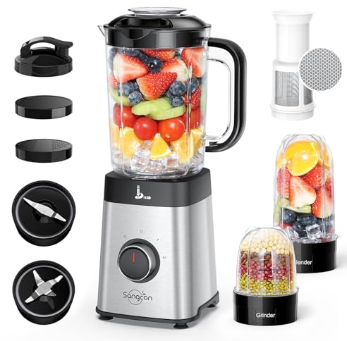 Sangcon Blenders for Kitchen - Smoothie Blender - Personal Blender Combo for Kitchen,5 in 1 Jug Blender for Shakes and Smoothies, Grinding & more, 40 oz Jar & 17oz Cup with To-Go Lid