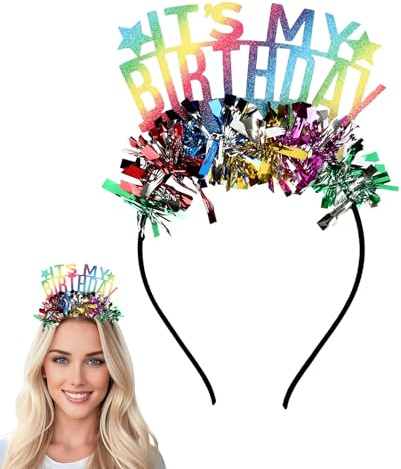 Happy Birthday Haarreif,Geburtstag Stirnband,Geburtstaghaarreifen Glitter Regenbogen Quaste Tiara,Quaste Alles Gute Zum Geburtstag 'it's My Birthday' Tiara,Für Feiern Party Abschlussball Dekorationen
