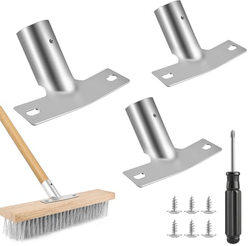 PENCHUAN 3 Stück Besenstiel Halterung, Stabil Metallstielhalter für Besenstiele, Besenstiel bis ø 23,5 mm, Besenstielhalterung Set mit 6 Stück Schrauben und Schraubendreher