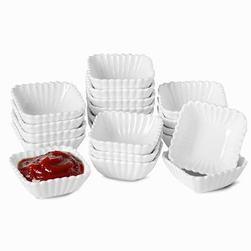 UIBFCWN 20 Piezas Platos de Cerámica para Salsa de Soja, 60ML Plato de Inmersión de Soja, Cuencos Pequeños de Aperitivo para Ketchup, Especias, Vinagre, Salsas, Sushi - 7 x 3cm